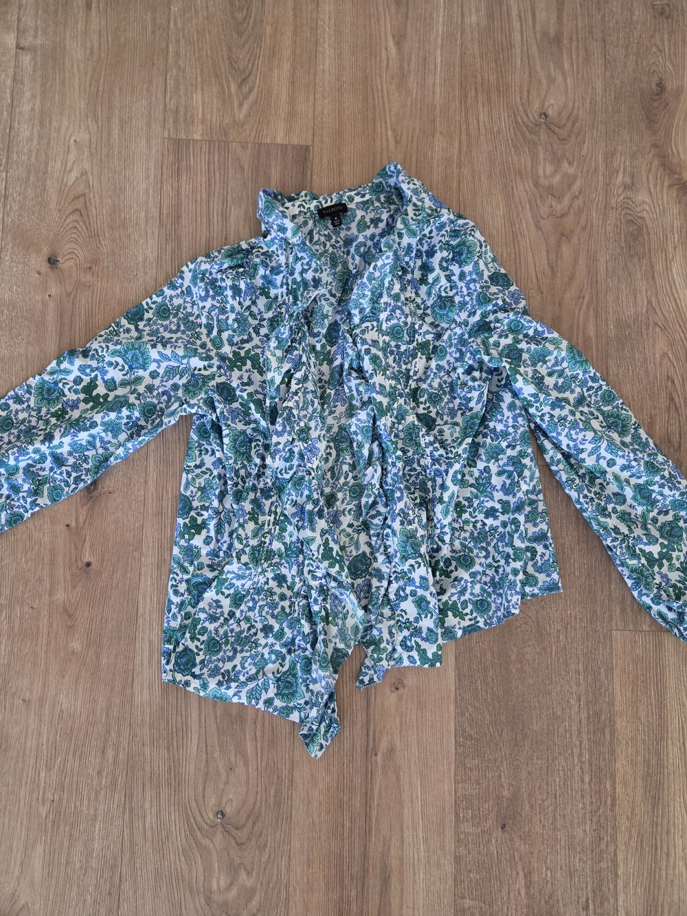 Talbots Green and Blue Floral Tie-Front Blouse